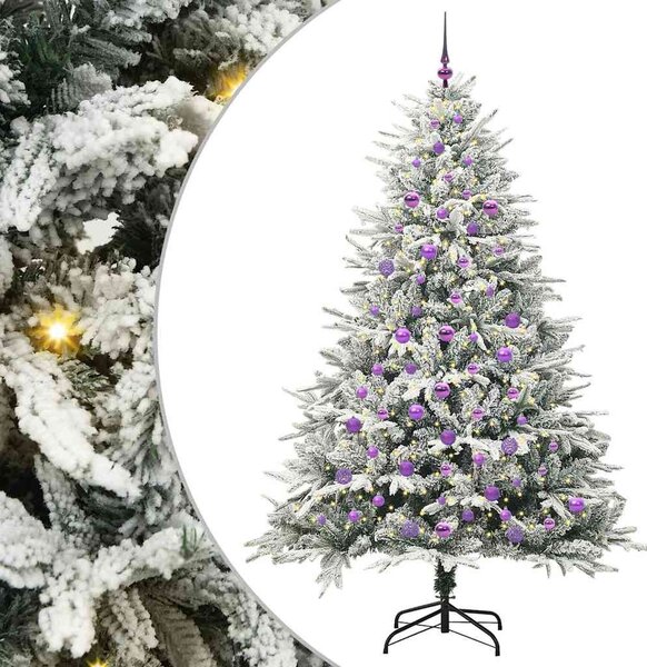 Műfenyő világítással és gömbkészlettel Zöld 210 cm PVC és PE