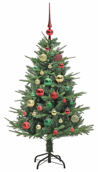 Műfenyő világítással és gömbkészlettel Zöld 120 cm PVC és PE