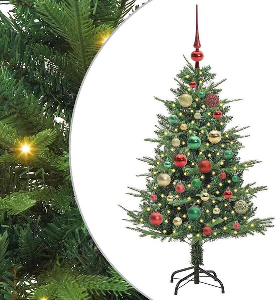 Műfenyő világítással és gömbkészlettel Zöld 120 cm PVC és PE