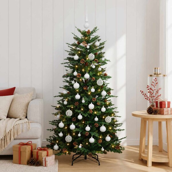 Műkarácsonyfa gömbbel 150 cm 150 LED Meleg fehér PE és PVC Zöld