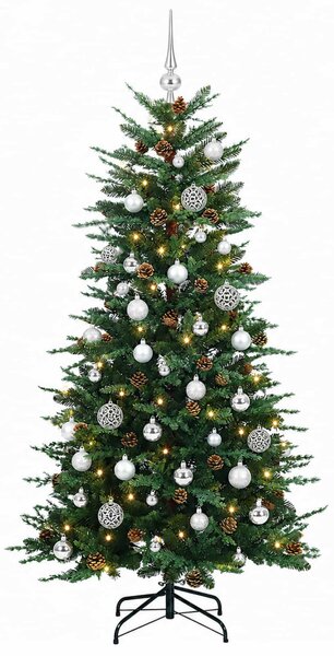 Műkarácsonyfa gömbbel 150 cm 150 LED Meleg fehér PE és PVC Zöld