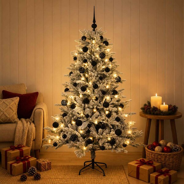 Műkarácsonyfa gömbbel 120 cm 150 LED Meleg fehér PVC és fém