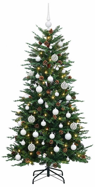 Műkarácsonyfa gömbbel 150 cm 150 LED Meleg fehér PE és PVC Zöld