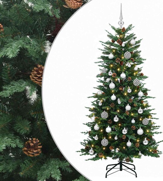 Műkarácsonyfa gömbbel 150 cm 150 LED Meleg fehér PE és PVC Zöld