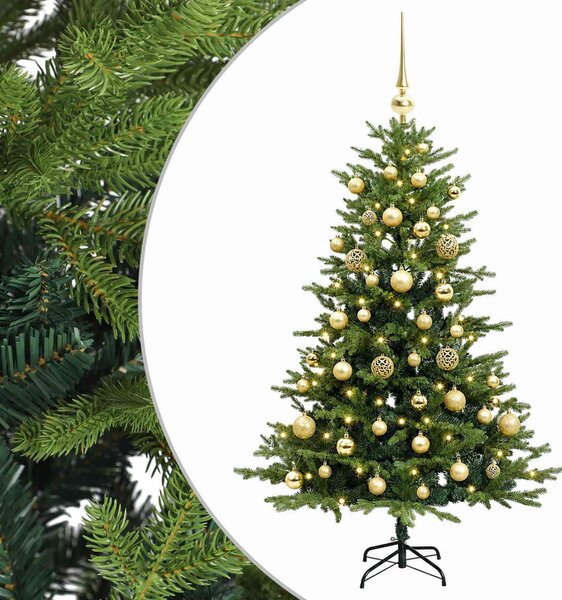 Műkarácsonyfa gömbbel 120 cm 150 LED Meleg fehér PVC és fém
