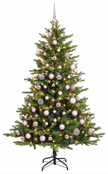 Műfenyő gömbökkel 180 cm 300 LED Meleg fehér PVC és fém Zöld