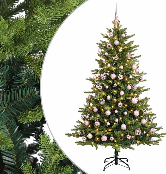 Műfenyő gömbökkel 180 cm 300 LED Meleg fehér PVC és fém Zöld