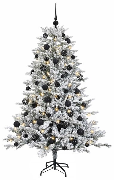 Műkarácsonyfa gömbbel 120 cm 150 LED Meleg fehér PVC és fém