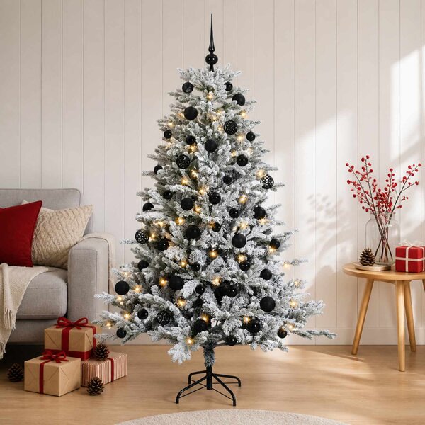 Műkarácsonyfa gömbbel 120 cm 150 LED Meleg fehér PVC és fém