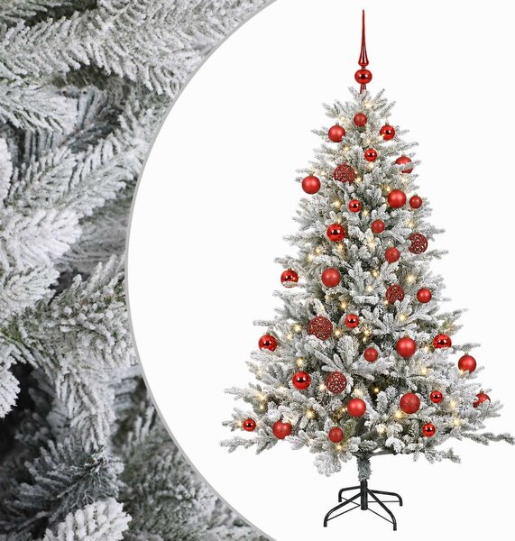 Műkarácsonyfa gömbbel 120 cm 150 LED Meleg fehér PVC és fém