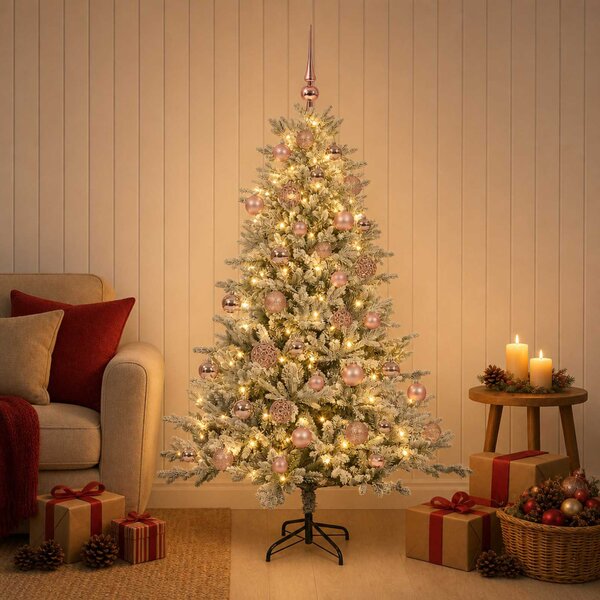 Műkarácsonyfa gömbbel 120 cm 150 LED Meleg fehér PVC és fém
