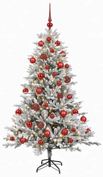 Műkarácsonyfa gömbbel 120 cm 150 LED Meleg fehér PVC és fém
