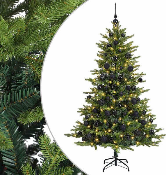 Műfenyő gömbökkel 180 cm 300 LED Meleg fehér PVC és fém Zöld