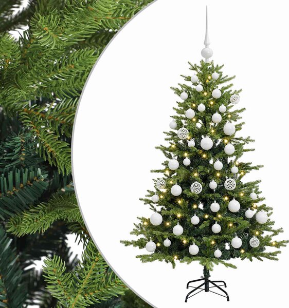 Műfenyő gömbökkel 120 cm 150 LED Meleg fehér PVC és fém Zöld