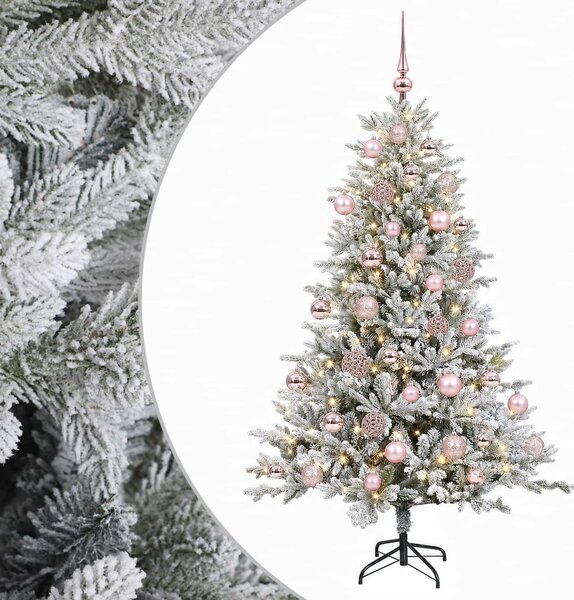 Műkarácsonyfa gömbbel 120 cm 150 LED Meleg fehér PVC és fém