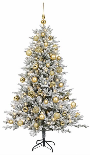 Műkarácsonyfa gömbbel 120 cm 150 LED Meleg fehér PVC és fém