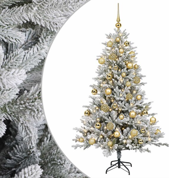 Műkarácsonyfa gömbbel 120 cm 150 LED Meleg fehér PVC és fém