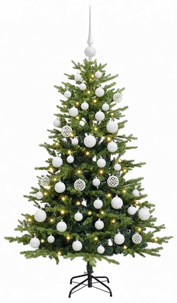 Műfenyő gömbökkel 120 cm 150 LED Meleg fehér PVC és fém Zöld