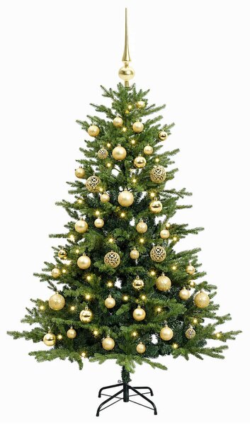 Műkarácsonyfa gömbbel 120 cm 150 LED Meleg fehér PVC és fém