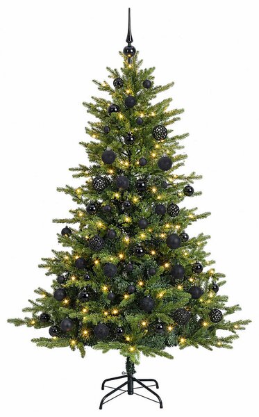 Műfenyő gömbökkel 180 cm 300 LED Meleg fehér PVC és fém Zöld