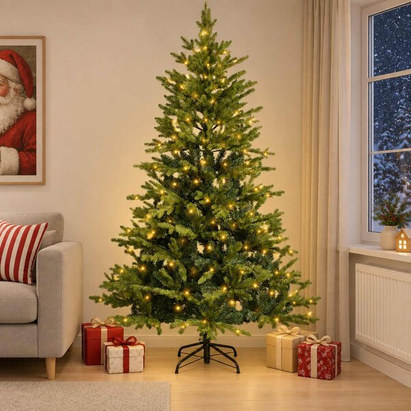 Műanyag Hajtogatós Karácsonyfa 210 cm 300 LED Meleg fehér