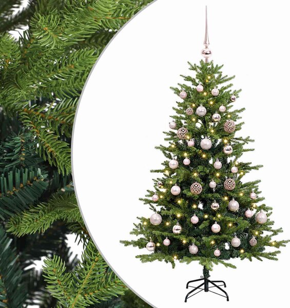 Műfenyő gömbökkel 120 cm 150 LED Meleg fehér PVC és fém Zöld