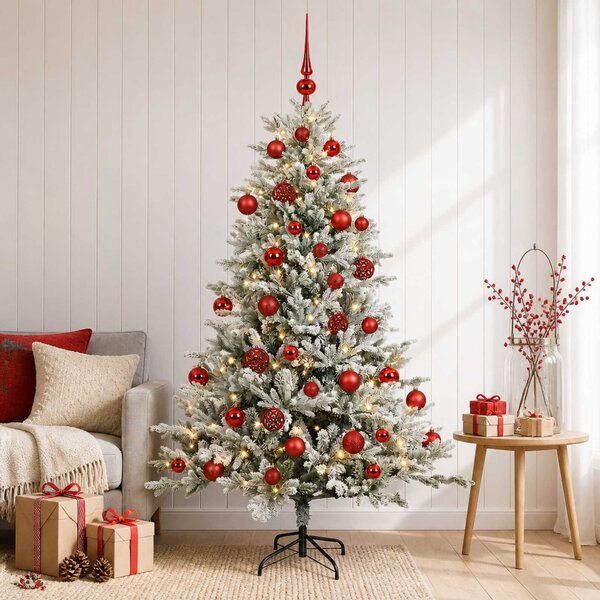 Műkarácsonyfa gömbbel 120 cm 150 LED Meleg fehér PVC és fém