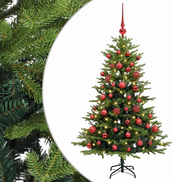 Műfenyő gömbökkel 120 cm 150 LED Meleg fehér PVC és fém Zöld