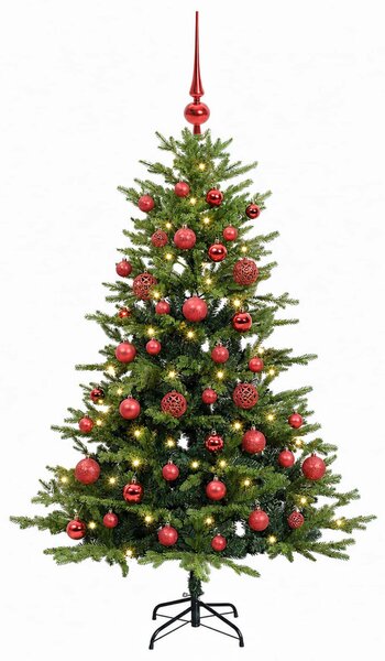 Műfenyő gömbökkel 120 cm 150 LED Meleg fehér PVC és fém Zöld