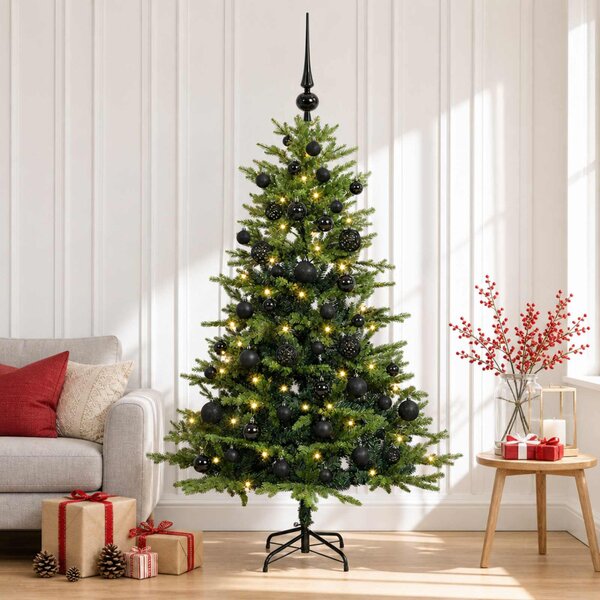 Műkarácsonyfa gömbbel 120 cm 150 LED Meleg fehér PVC és fém