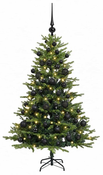 Műkarácsonyfa gömbbel 120 cm 150 LED Meleg fehér PVC és fém