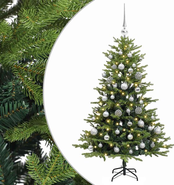 Műkarácsonyfa gömbbel 120 cm 150 LED Meleg fehér PVC és fém