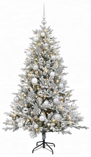 Műkarácsonyfa gömbbel 120 cm 150 LED Meleg fehér PVC és fém