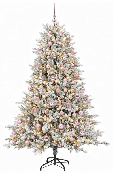 Műfenyő gömbökkel 180 cm 300 LED Meleg fehér PVC és fém