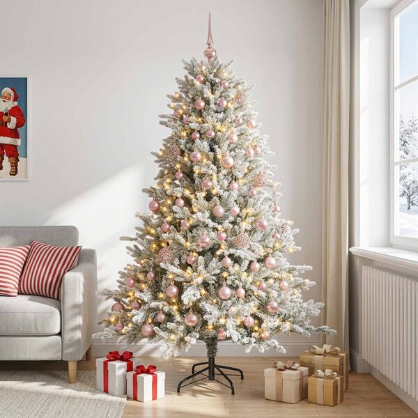 Műfenyő gömbökkel 180 cm 300 LED Meleg fehér PVC és fém