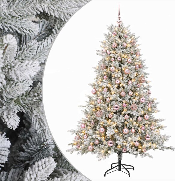 Műfenyő gömbökkel 180 cm 300 LED Meleg fehér PVC és fém