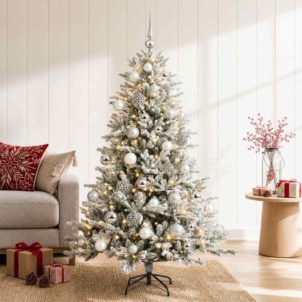Műkarácsonyfa gömbbel 120 cm 150 LED Meleg fehér PVC és fém