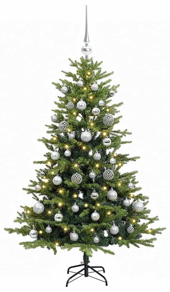 Műkarácsonyfa gömbbel 120 cm 150 LED Meleg fehér PVC és fém