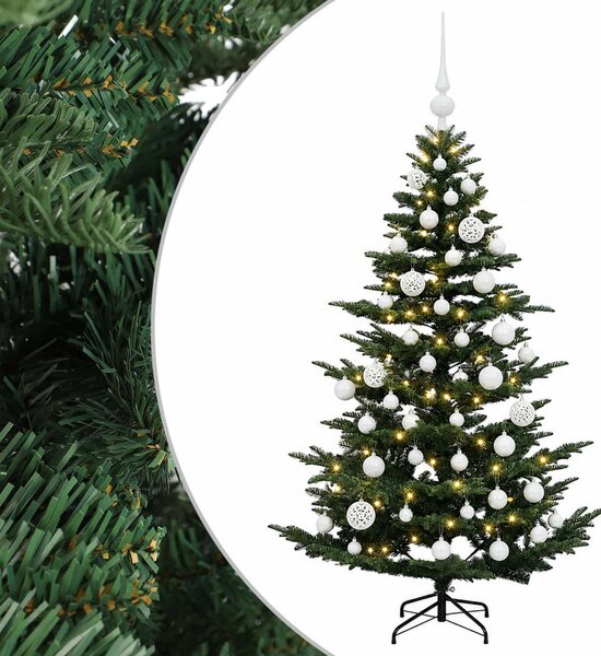 Műkarácsonyfa gömbbel 120 cm 150 LED Meleg fehér PE és PVC Zöld