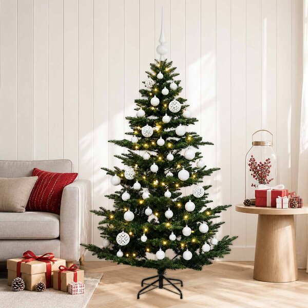 Műkarácsonyfa gömbbel 120 cm 150 LED Meleg fehér PE és PVC Zöld