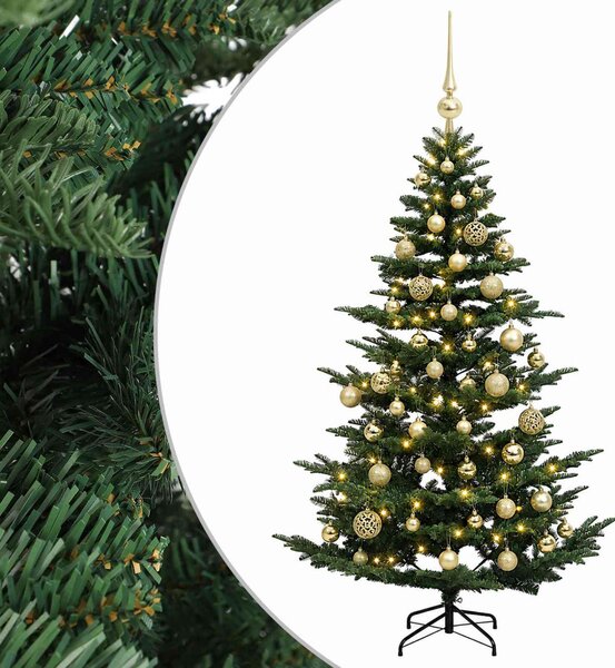 Műkarácsonyfa gömbbel 120 cm 150 LED Meleg fehér PE és PVC Zöld