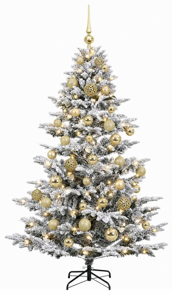 Műkarácsonyfa gömbbel 150 cm 150 LED Meleg fehér PE és PVC