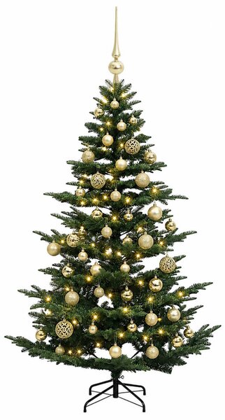 Műkarácsonyfa gömbbel 120 cm 150 LED Meleg fehér PE és PVC Zöld