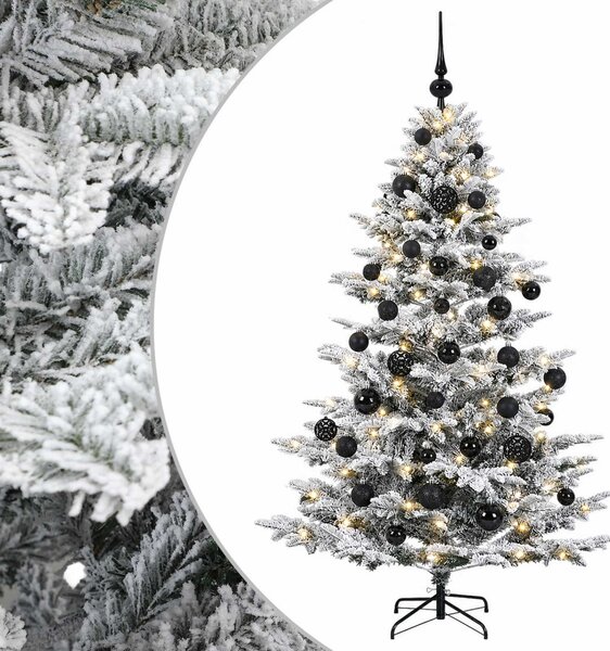 Műkarácsonyfa gömbbel 150 cm 150 LED Meleg fehér PE és PVC