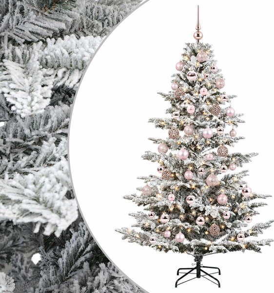 Műkarácsonyfa gömbbel 180 cm 300 LED Meleg fehér PE és PVC