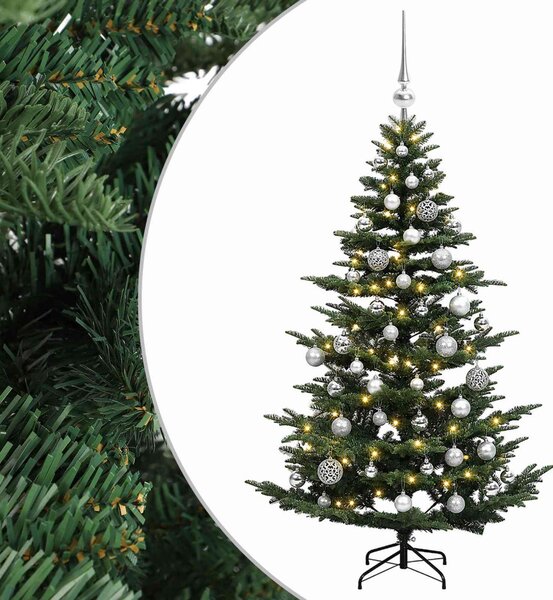 Műkarácsonyfa gömbbel 120 cm 150 LED Meleg fehér PE és PVC Zöld