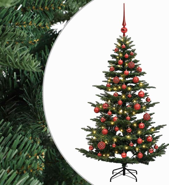 Műkarácsonyfa gömbbel 120 cm 150 LED Meleg fehér PE és PVC Zöld