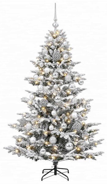 Műkarácsonyfa gömbbel 150 cm 150 LED Meleg fehér PE és PVC