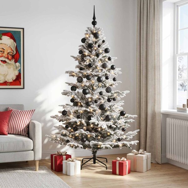 Műkarácsonyfa gömbbel 180 cm 300 LED Meleg fehér PE és PVC
