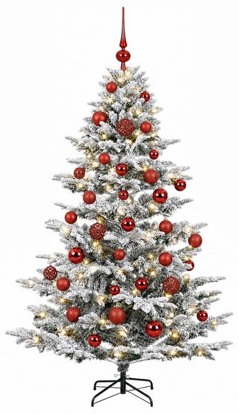 Műkarácsonyfa gömbbel 150 cm 150 LED Meleg fehér PE és PVC
